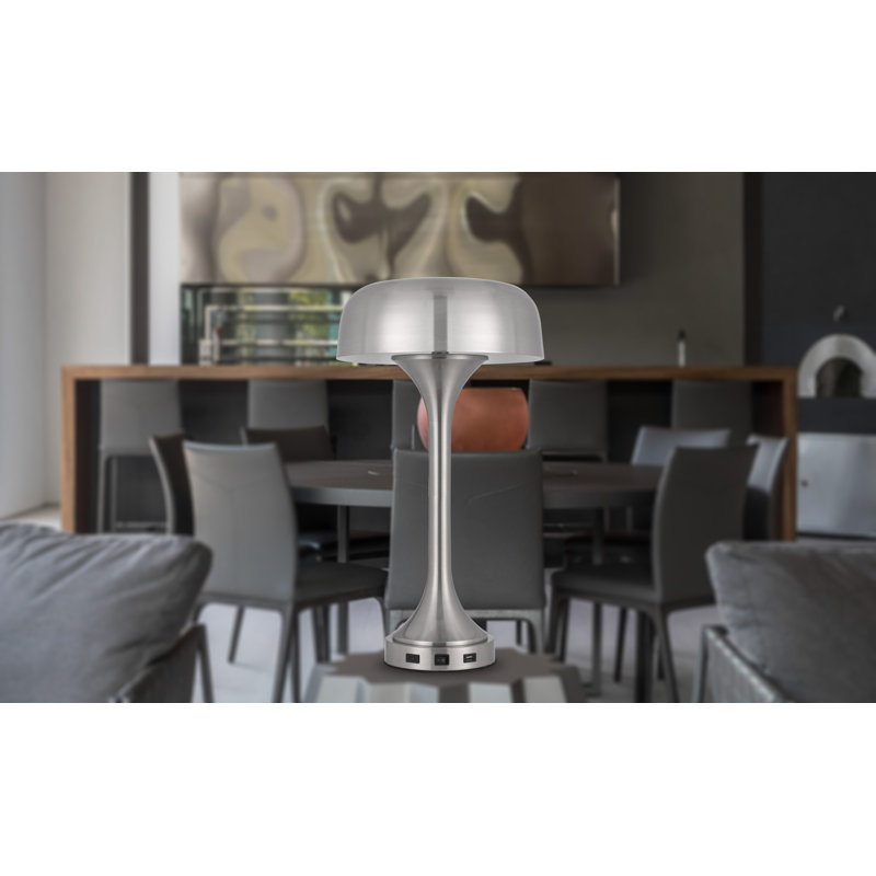 22" Bronze Metal Two Light USB Table Lamp With Bronze Dome Shade, Nickel