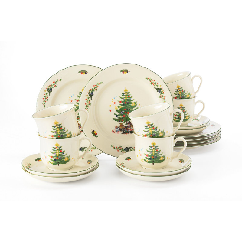 18 Pieces Marie Luise Ivory Christmas Coffee Service Made of Porcelain, 18-Piece