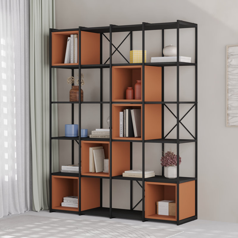 Vale Modern Metal Frame Multi-Purpose Bookshelf & Storage Unit, Black/Cinnamon