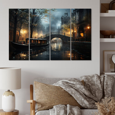 Yellow Canal Atmospheric Passage I Buildings & Architecture Wall Decor on Metal