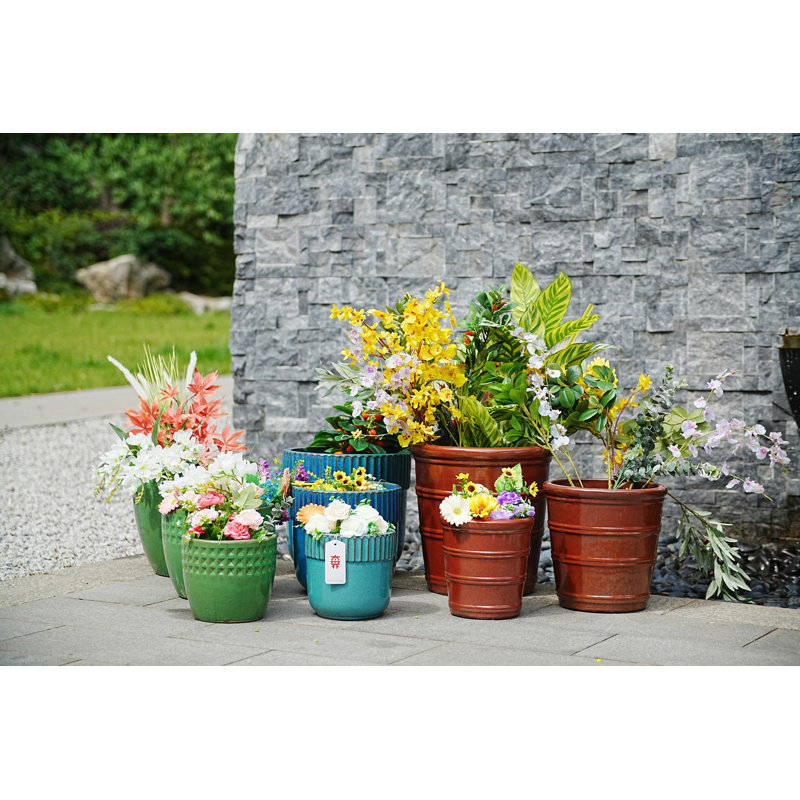 3 Pieces ceramic flower pots, Antique Blue