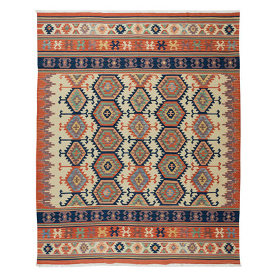 6.4x7.8 Ft Vintage Turkish Kilim 'Flat-Weave', All Wool, Unique Handmade Rug