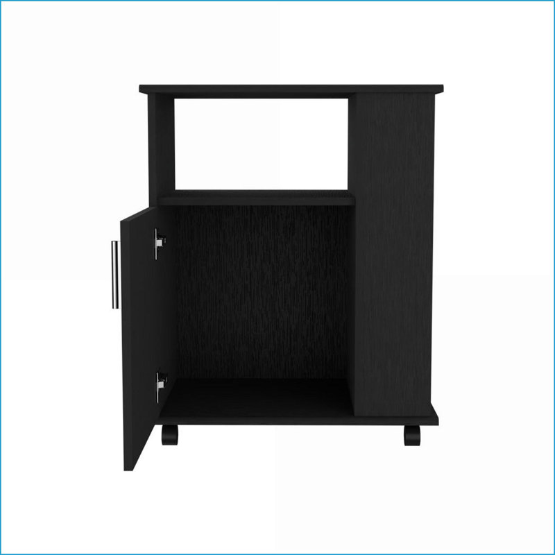 Armoire de rangement pour micro-ondes H 29 po, porte simple avec 3 tablettes latérales | Noir | Panneau de particules, Noir