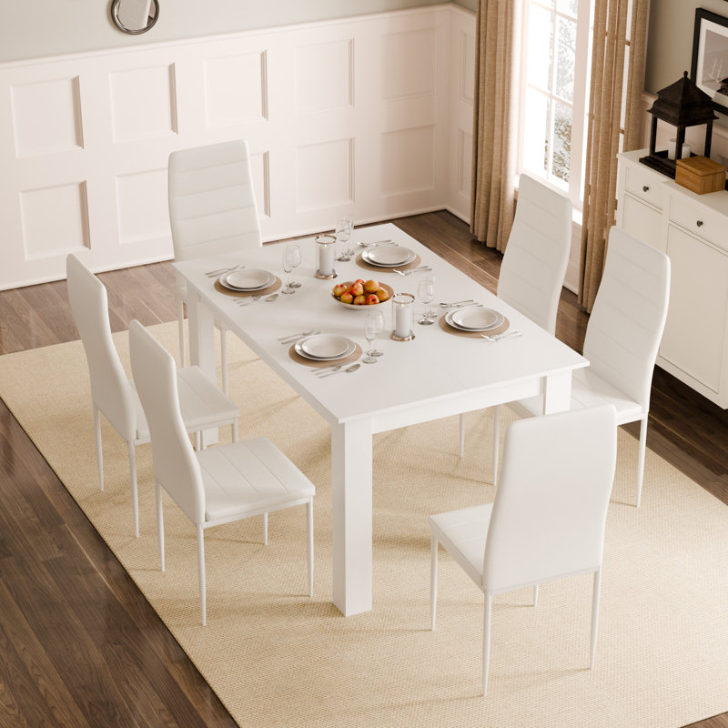 Elfredia 6 Person 73Cm Height Wood Dining Set, White, White