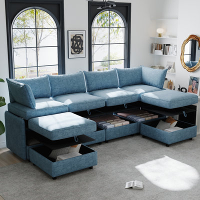 Modular Sectional Sofa, Convertible Sofa Seat With Storage, Sleeper Sectional Sofa Set, Fabric Flexible Modular Combinations for Living Room
