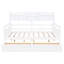 Lit de jour blanc pleine grandeur avec support en lattes de bois, tablette de rangement de chevet et deux tiroirs, stable et confortable pour la lecture à domicile-168390491