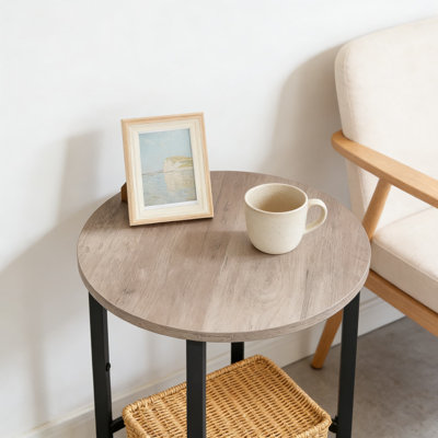 Round Side Table With 2-Tier Storage Shelf, Wooden Look Accent End Table For Sofa Couch, Compact Nightstand For Living Room And Bedroom Small Spaces, Easy Assembly