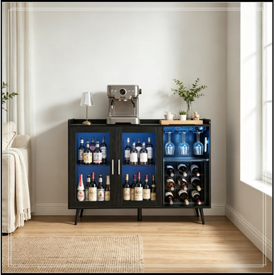 Conor with Wine Bottle Racks, Glass Holder and Adjustable LED Brightness