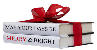 Livres décoratifs - Pile de citation - «Merry & Bright, Christmas»