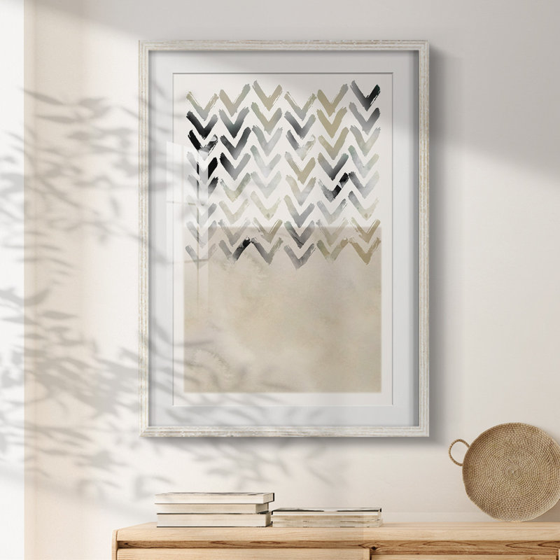 Neutral Chevron -Framed Print, 28.5" H x 20.5" W, White