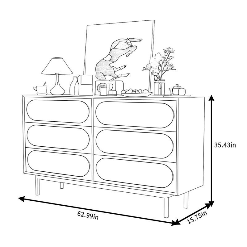 Retro American Minimalist Sideboard, 35.43" H x 62.99" W x 15.75" D