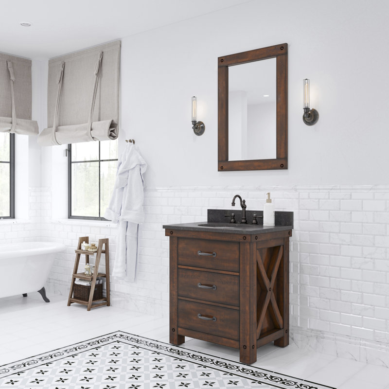 Jessen 30'' W Single Vanity, Carrara White, Rostic Sienna