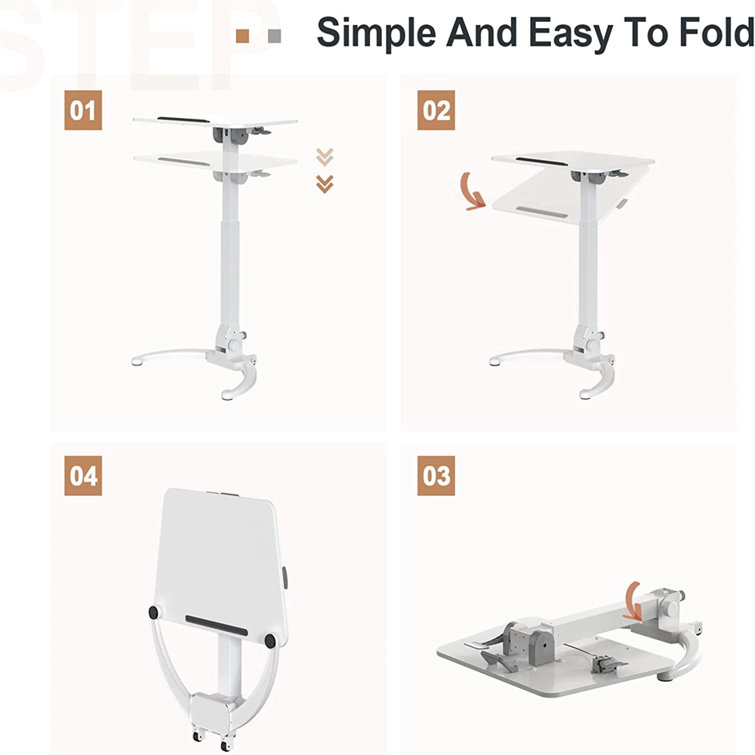 ModSavy Foldable Mobile Standing Desk, Pneumatic Height Adjustable