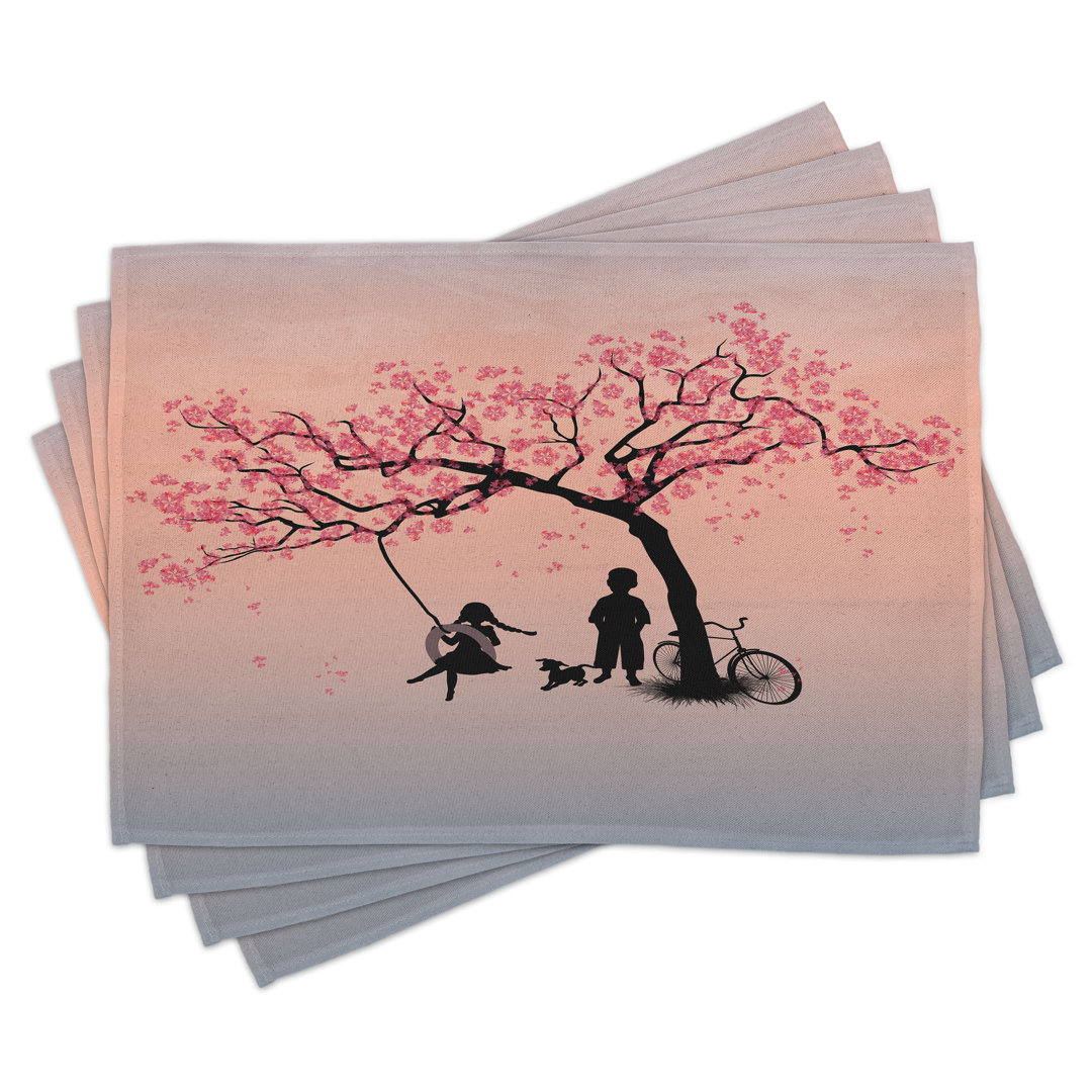 Platzdeckchen 4er-Set, Springtime Blossom, Rosa Schwarz