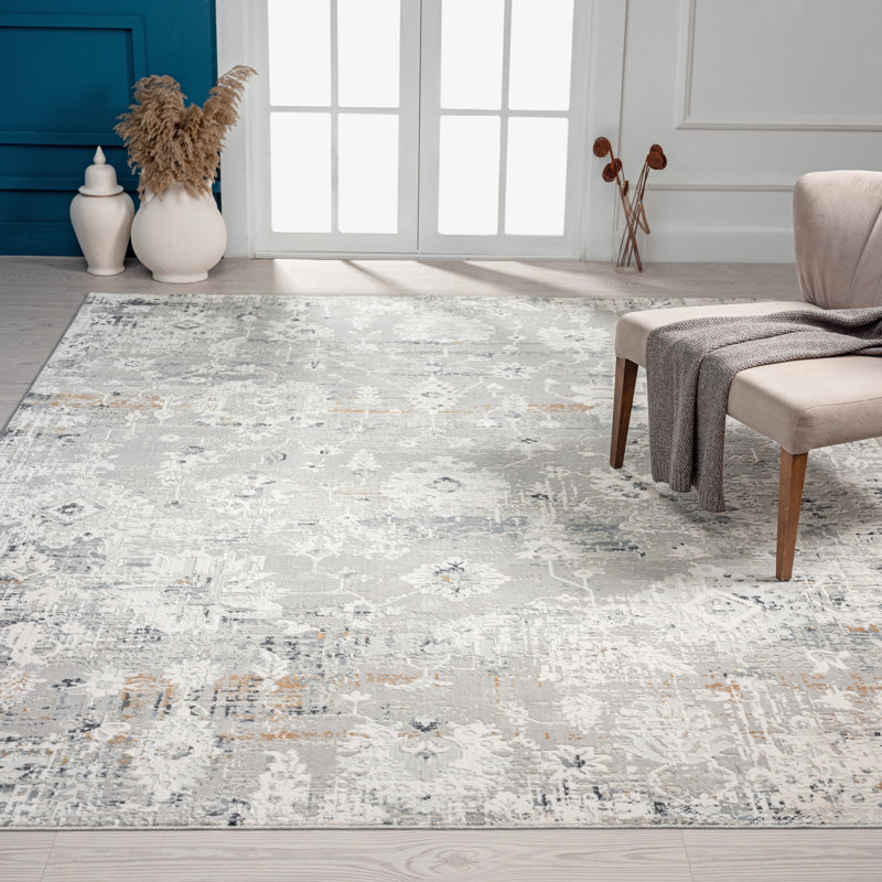Hublersburg Floral Area Rug in Gray, Runner 2'6" x 8'