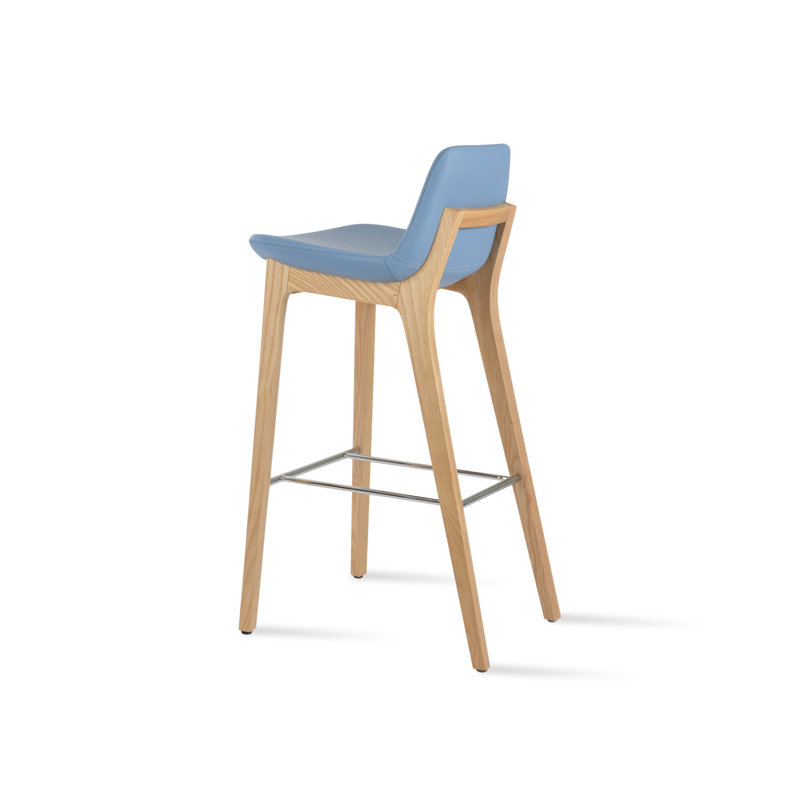 Tabouret de bar et de comptoir en bois de frêne naturel Pera, Outil de bar (siège d'une hauteur de 29 po), Bleu