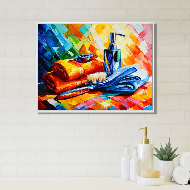 Pop Art, néon, articles de toilette Glow II, Floater Framed Print, 24" H x 32" W, White