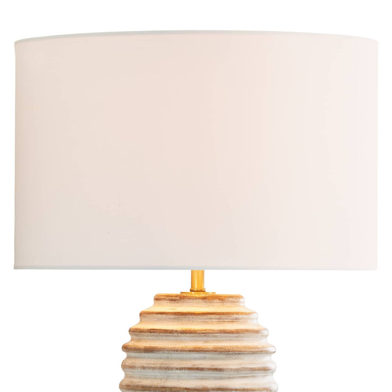 Whitewashed Birch Wood Table Lamp with Linen Shade