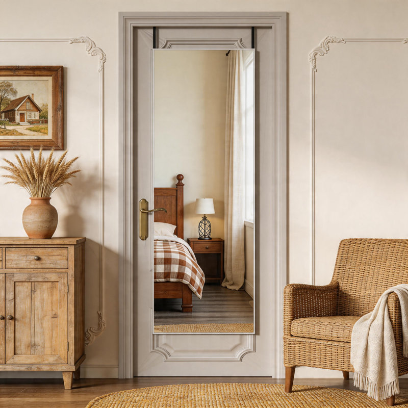 Door Mirror Full Length, 44"x 16" Full Body Over The Door Hanging Wall Mounted Mirror for Bedroom, Living Room, Cloakroom, Square White