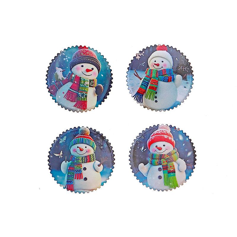 Sous-verre rond en céramique bonhomme de neige - ensemble de 4