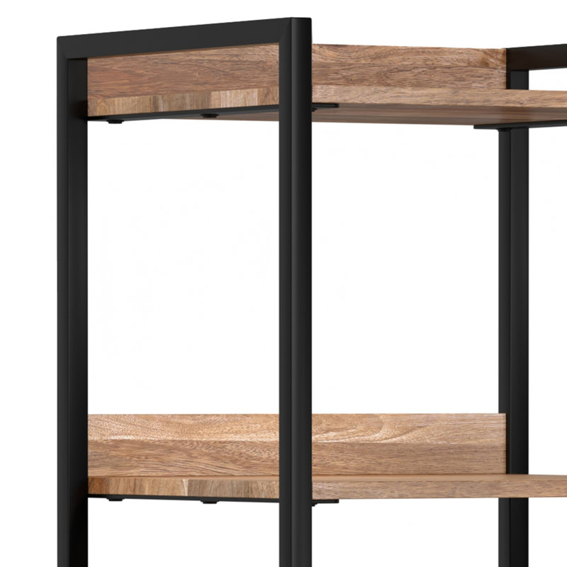 Tall Black Metal and Mango Wood Adjustable Bookcase Set