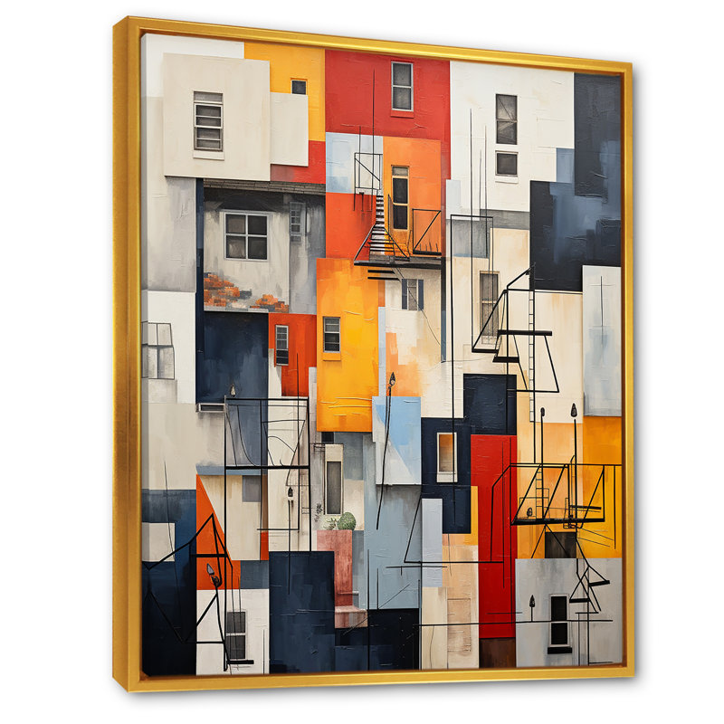 «Abstract Cityscape Harlem Renaissance», reproduction d'art sur toile abstraite, Cadre flottant doré, H 20 po x l 12 po