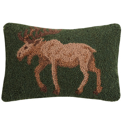 Peking Handicraft Moose Wool Hook Petite Size Throw Pillow - 8"w X 12"l In Brown;green