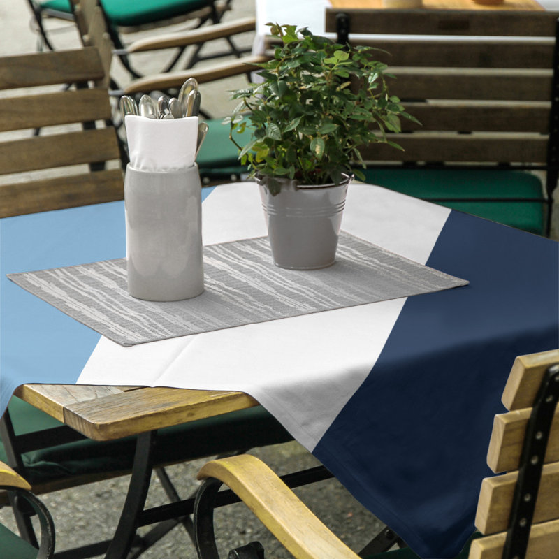 North Carolina Striped Cotton Blend Tablecloth, Baby Blue/White/Navy