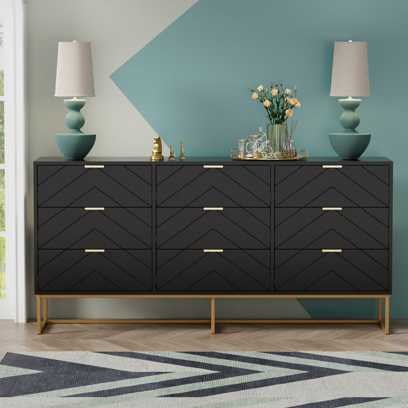 9 - Drawer 59.1"W Double Dresser, Black