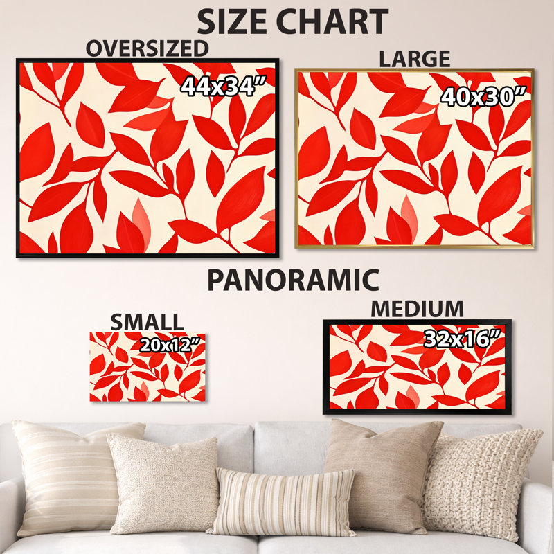 Art mural feuille rouge, toile de collage botanique, collage de feuilles rouges, collage nautique calme, H 30 po x l 40 po