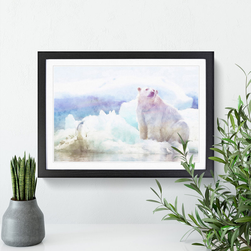 Penguin & Polar Bear - Single Picture Frame Painting on MDF, 62cm H x 87cm W x 2cm D, Black Framed