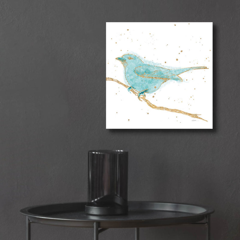 Art mural en verre Gilded Bird 1 Teal »par Shirley Novak, H 12 po x l 12 po x P 0,13 po