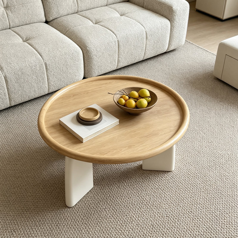 Table basse ronde en bois pour petit appartement, 14.96" H x 31.49" W x 31.49" D, Cream