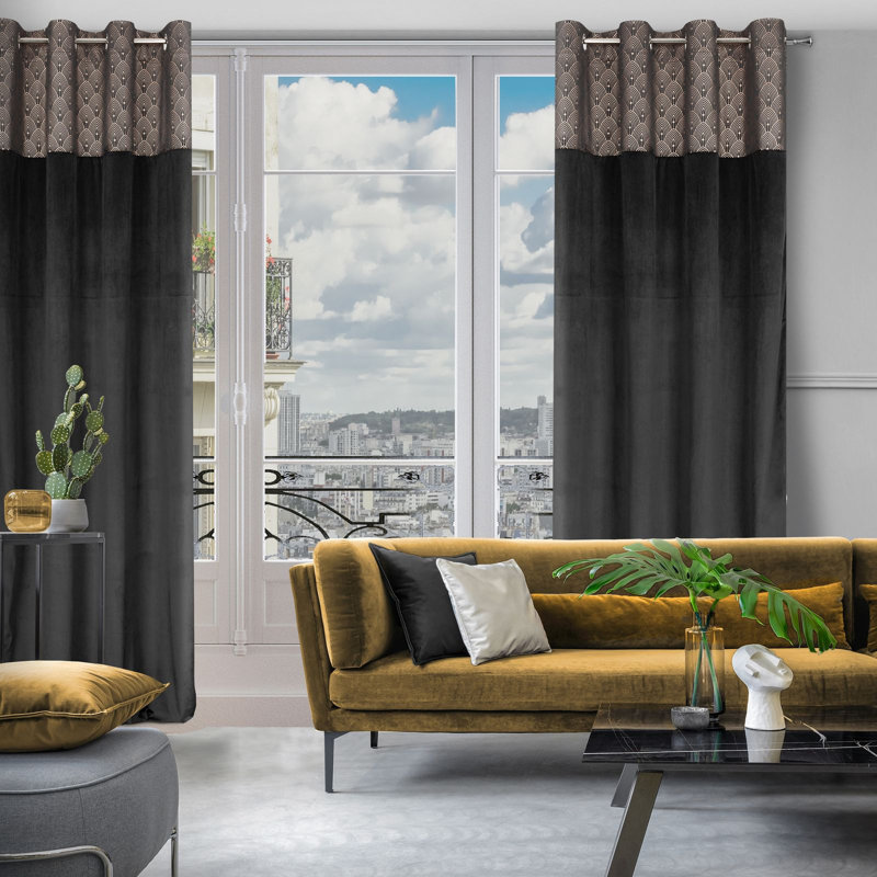 Design 91 Polyester Room Darkening Eyelet Curtains Panel, Black