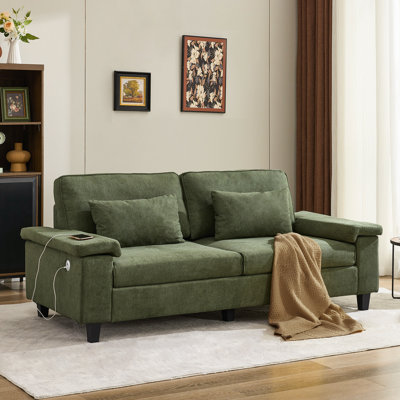 79" Modern 3-Seater Sofa with Extra-Wide Adjustable Armrests and USB/Type-C Charging Ports
