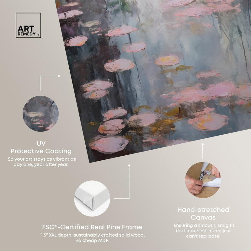 Pink and Gray Impressionist Lilypads Canvas Wall Art, 10" x 15"