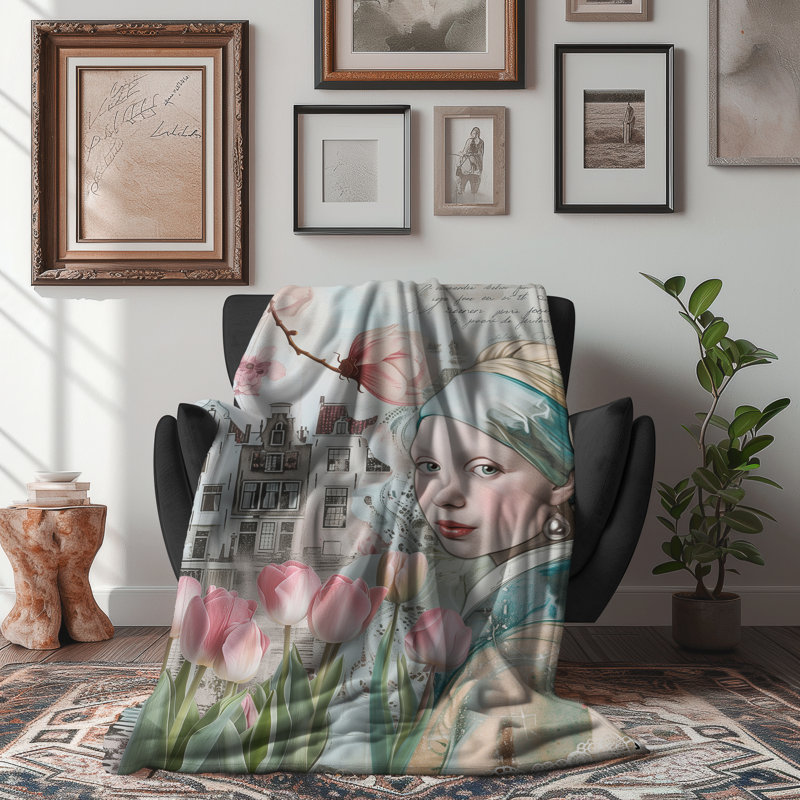 Parade de tulipes rose perle - couverture sherpa de qualité supérieure - reproduction d'art luxueuse, Grand lit