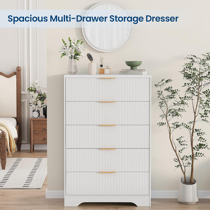 80 cm W Chest of 5 Drawers, White