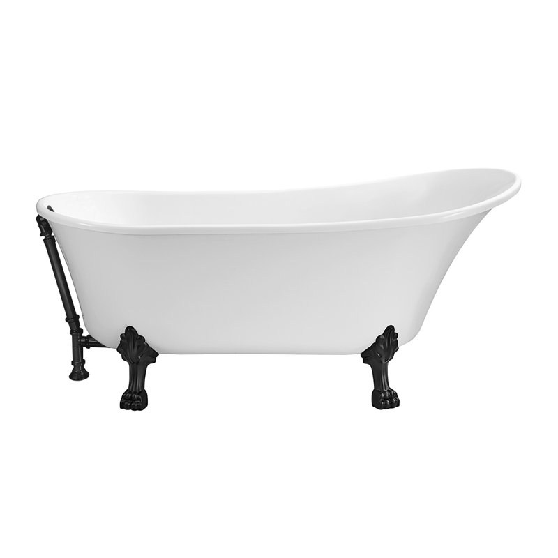59" Streamline Clawfoot Soaking Acrylic Bathtub, Matte Black, Matte Black
