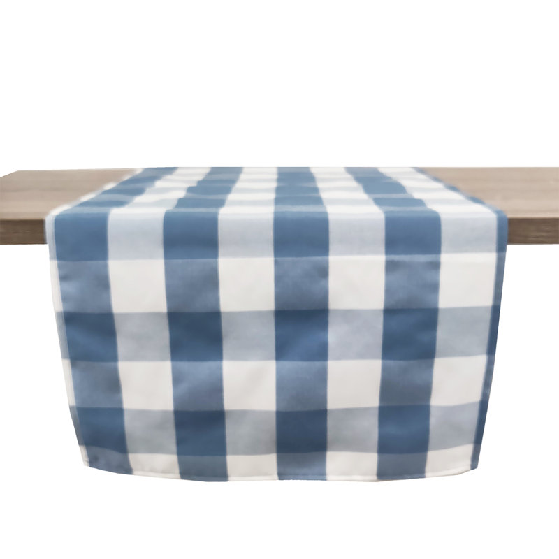 Beige-White Handmade Buffalo Check 16"X36" Table Runner, 72" x 16", Indigo