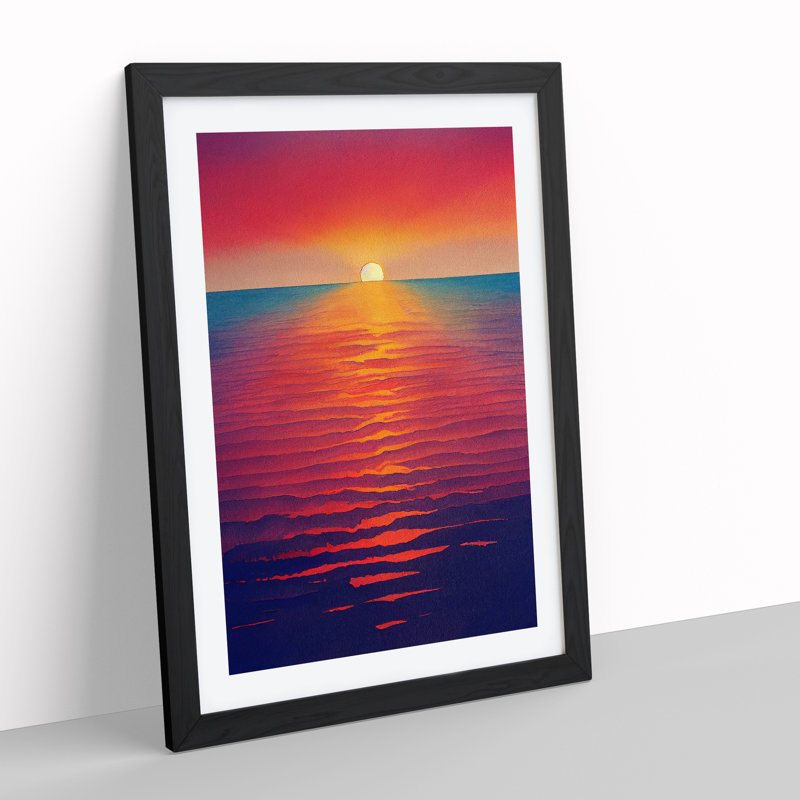 Bedazzled Ocean Sunset - Wall Art, Black Framed, 36cm H x 27cm W x 2cm D, White