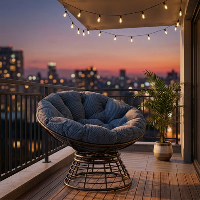 Wicker Papasan Chair, 360° Swivel Indoor Outdoor Rattan Chair with Thick Soft Cushion