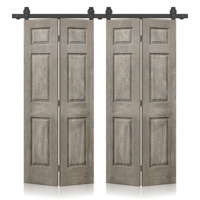 Paneled MDF Composite Double Bifold Barn Doors with Installation Hardware Kit