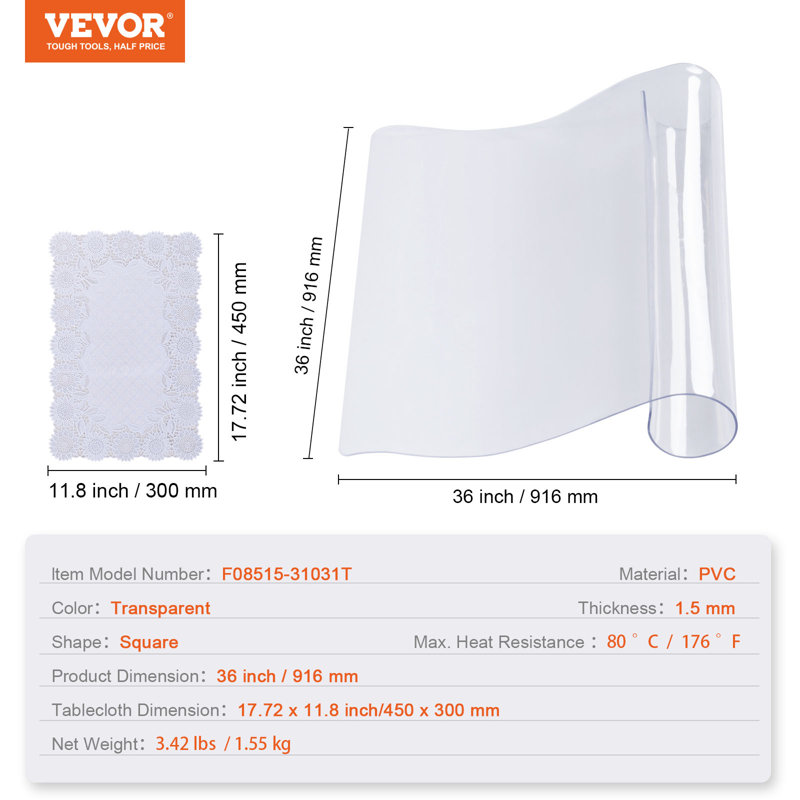 Plastic / Vinyl Table Protector, 36" Square