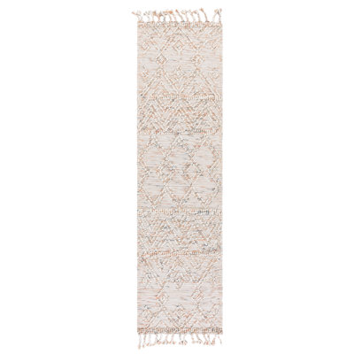 Leming Hand Loomed Wool/Cotton Geometric Rug in Ivory/Blue