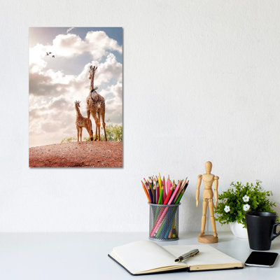 Mother And Baby Giraffe Looking Out Into Sunrise by Susan Schmitz - Wrapped Canvas Gallery-Wrapped Canvas Giclée