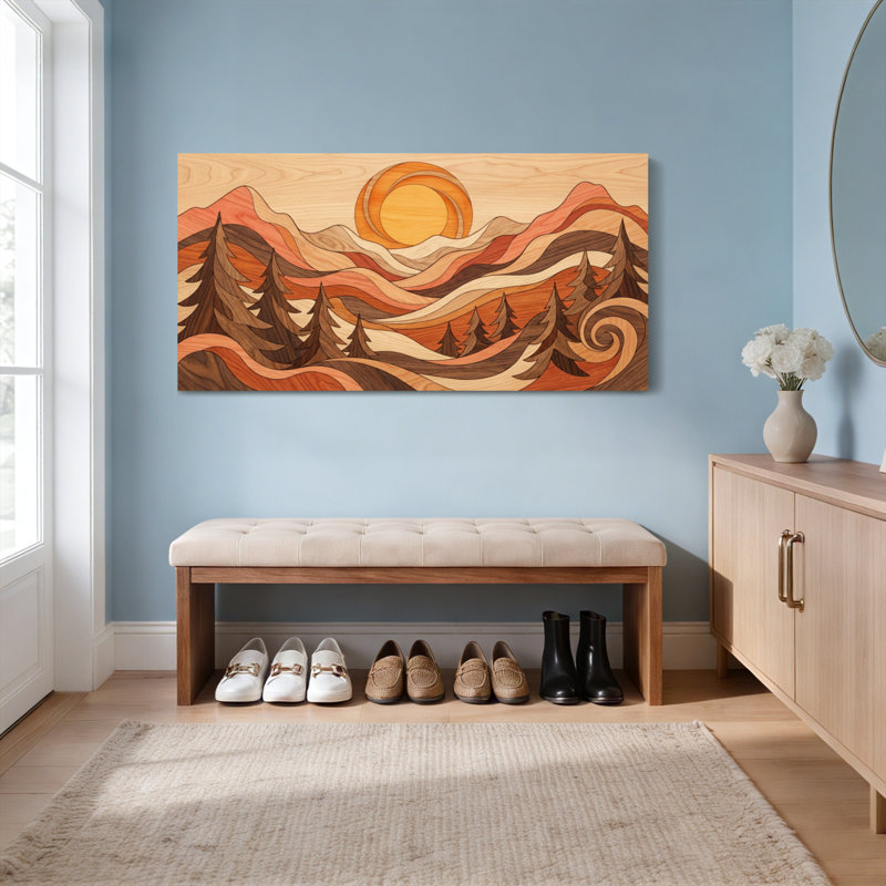 Ensemble de 1 tableau sur toile tendue représentant un coucher de soleil sur un paysage de montagne, 4020