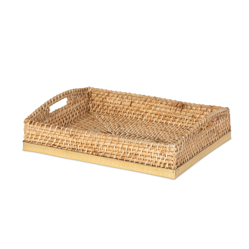 Amelia Woven Bamboo and Brass Rectangular Serving Tray