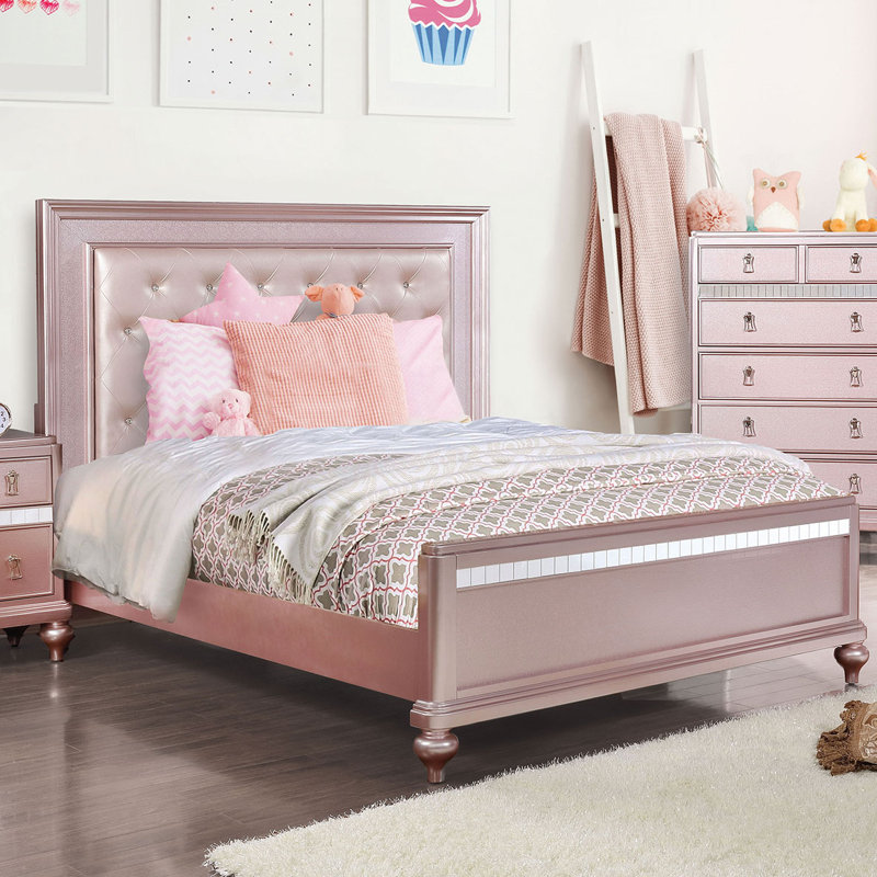 Cravens Vegan Leather Standard Bed, Queen, Rose Gold