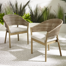 Amanzhan Set of Outdoor Wood and Wicker Garden Dining Chairs - Natural Solid Wood for Modern Garden